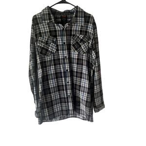 Line Men's Size‎ Large Blue Plaid Long Sleeve Heavy Flannel Button Up Shirt